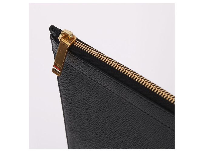 Thom Browne Clutch XL a tre strisce nera placcata oro Nero - vista 5