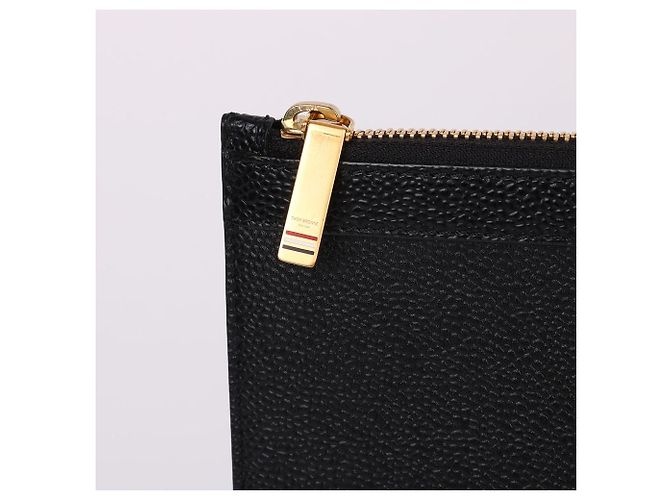 Thom Browne Clutch XL a tre strisce nera placcata oro Nero - vista 6
