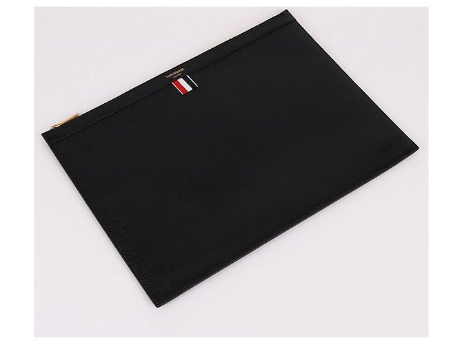 Thom Browne Clutch XL a tre strisce nera placcata oro Nero - vista 7