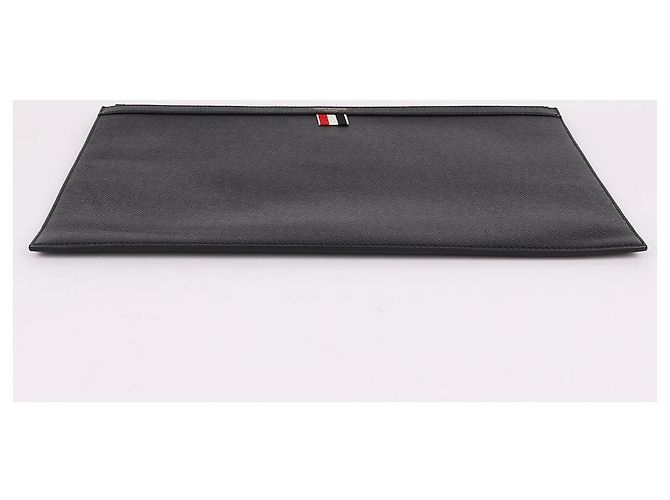 Thom Browne Clutch XL a tre strisce nera placcata oro Nero - vista 8