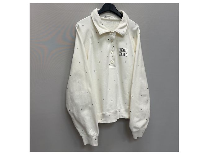 Miu Miu Sweatshirt mit Logo-Print und Strasssteinen Silber - Ansicht 3