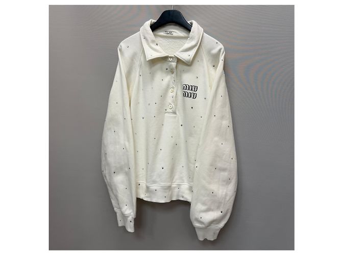 Miu Miu Sweatshirt mit Logo-Print und Strasssteinen Silber - Ansicht 4