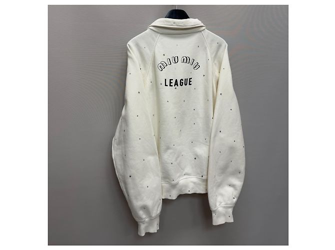 Miu Miu Sweatshirt mit Logo-Print und Strasssteinen Silber - Ansicht 6