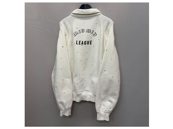 Miu Miu Sweatshirt mit Logo-Print und Strasssteinen Silber - Ansicht 7