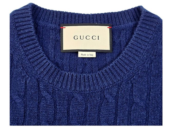 Gucci Web Strickjacke aus Kaschmir mit Zopfmuster Blau - Ansicht 4