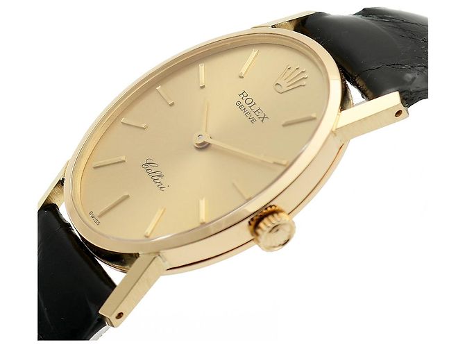 Rolex Reloj Cellini Small de cuero oval para mujer, Oro, Manual Negro - vista 10
