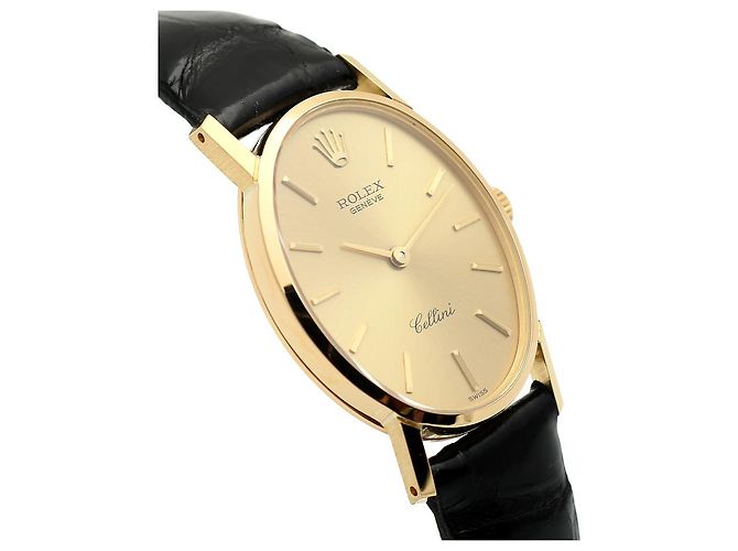 Rolex Reloj Cellini Small de cuero oval para mujer, Oro, Manual Negro - vista 11