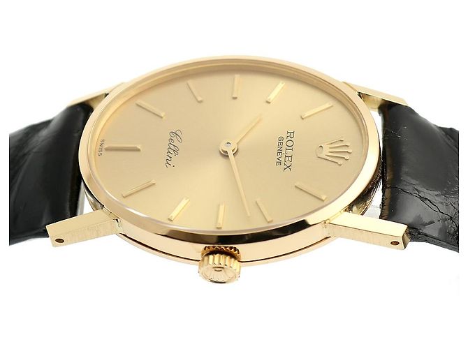 Rolex Reloj Cellini Small de cuero oval para mujer, Oro, Manual Negro - vista 12