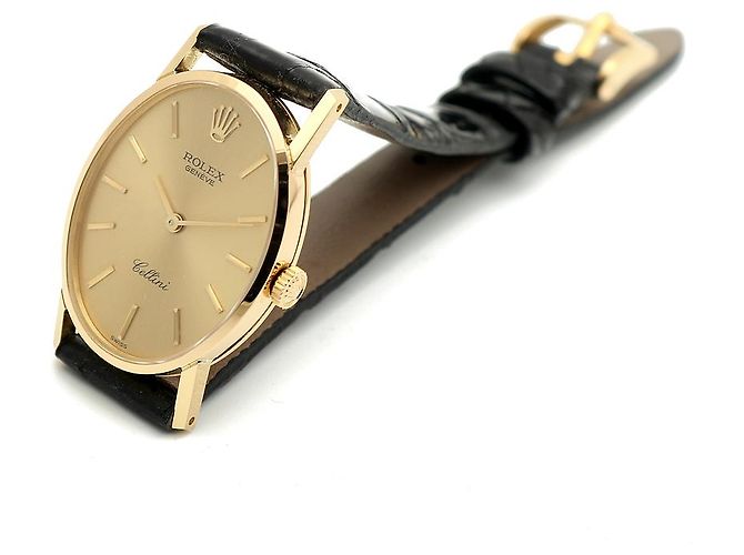Rolex Reloj Cellini Small de cuero oval para mujer, Oro, Manual Negro - vista 14