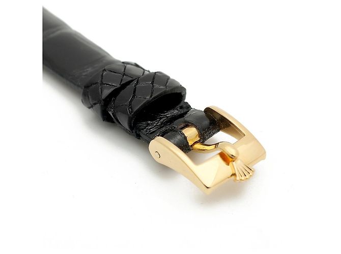 Rolex Reloj Cellini Small de cuero oval para mujer, Oro, Manual Negro - vista 15