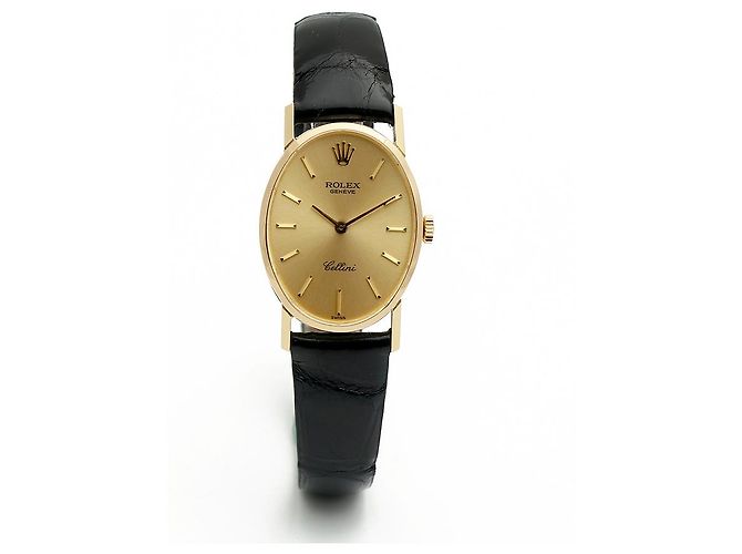 Rolex Reloj Cellini Small de cuero oval para mujer, Oro, Manual Negro - vista 16