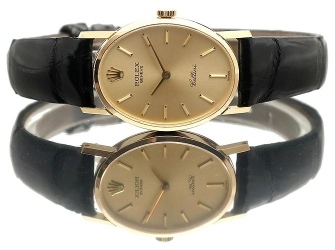 Rolex Reloj Cellini Small de cuero oval para mujer, Oro, Manual Negro - vista 18
