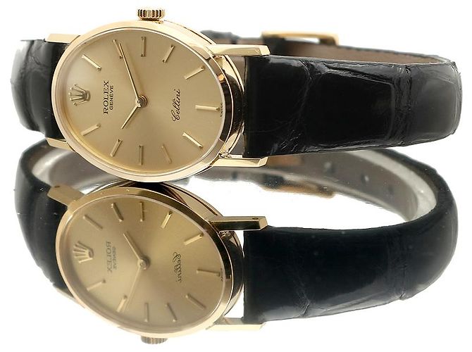 Rolex Reloj Cellini Small de cuero oval para mujer, Oro, Manual Negro - vista 20
