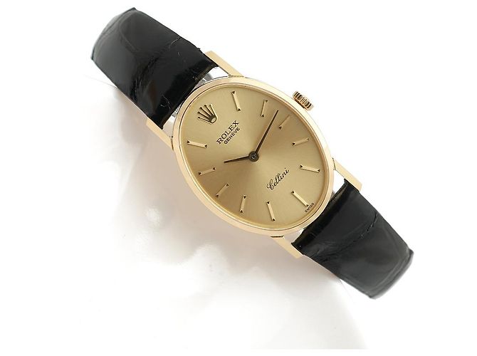 Rolex Reloj Cellini Small de cuero oval para mujer, Oro, Manual Negro - vista 21