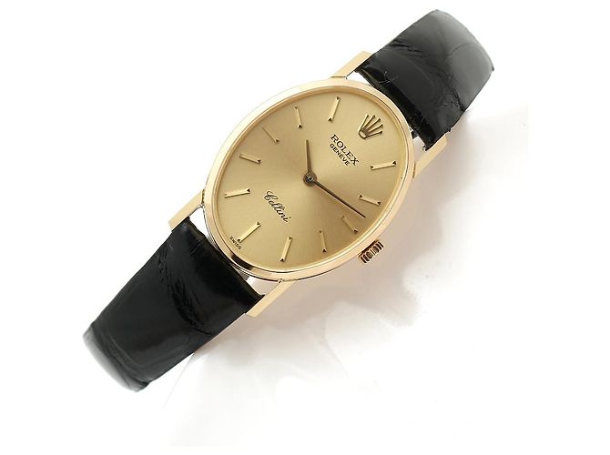 Rolex Reloj Cellini Small de cuero oval para mujer, Oro, Manual Negro - vista 22
