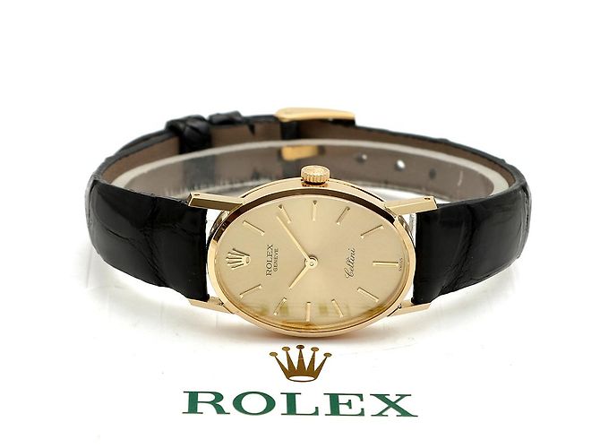 Rolex Reloj Cellini Small de cuero oval para mujer, Oro, Manual Negro - vista 23
