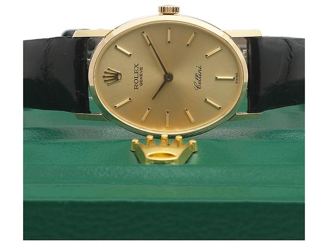 Rolex Reloj Cellini Small de cuero oval para mujer, Oro, Manual Negro - vista 25