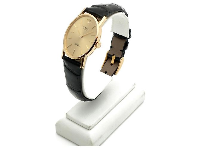 Rolex Reloj Cellini Small de cuero oval para mujer, Oro, Manual Negro - vista 4