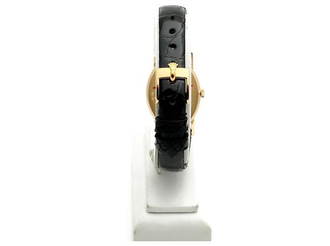 Rolex Reloj Cellini Small de cuero oval para mujer, Oro, Manual Negro - vista 6