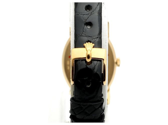 Rolex Reloj Cellini Small de cuero oval para mujer, Oro, Manual Negro - vista 7