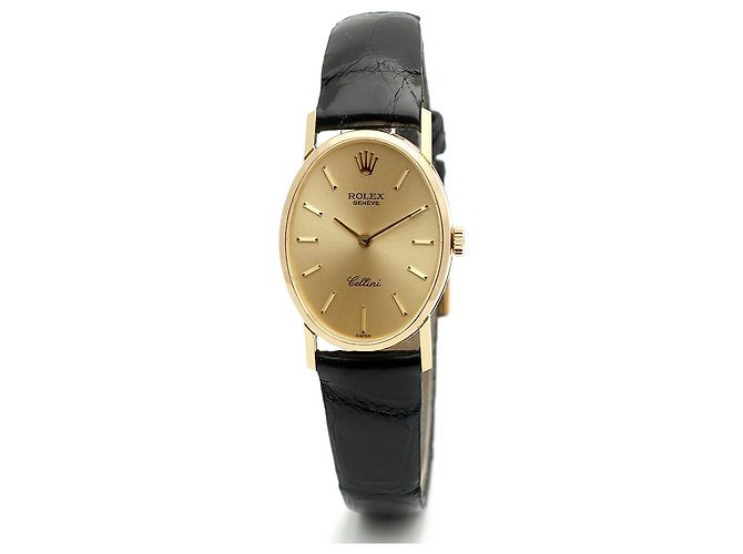 Rolex Reloj Cellini Small de cuero oval para mujer, Oro, Manual Negro - vista 8