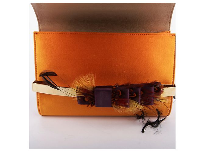 Jimmy Choo Clutch in pelle con nastro arancione - vista 11