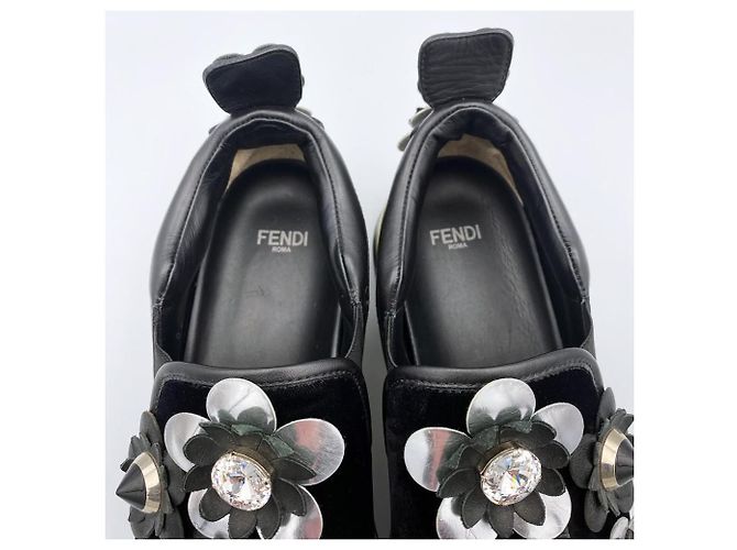 Fendi Slip-on con fiori perline nero - vista 5
