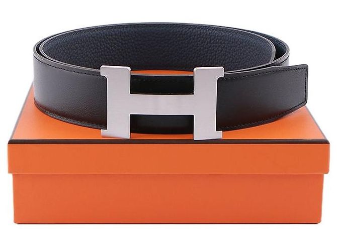 Hermès Constance Reversible Buckle Leather Strap Belt Blue - view 10