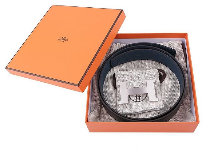 Hermès Constance Reversible Buckle Leather Strap Belt Blue - view 2