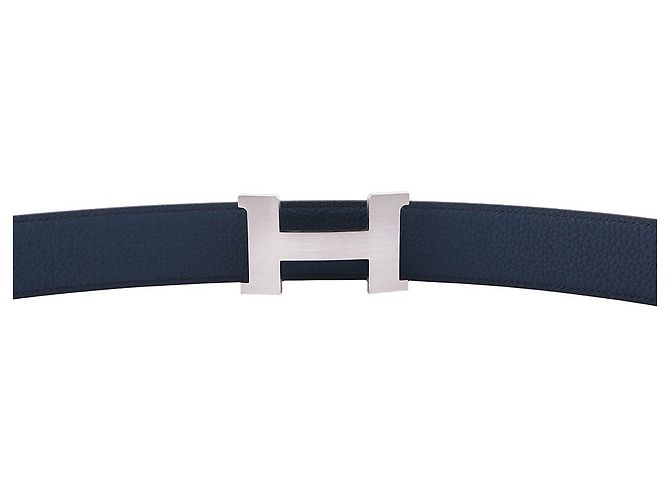 Hermès Constance Reversible Buckle Leather Strap Belt Blue - view 8