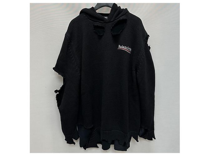 Balenciaga Distressed Strick-Hoodie Political Campaign Silber - Ansicht 2