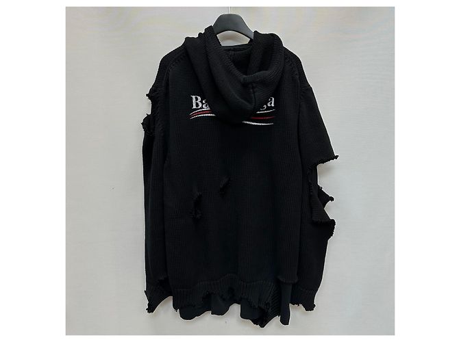 Balenciaga Distressed Strick-Hoodie Political Campaign Silber - Ansicht 3