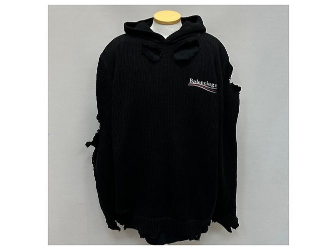 Balenciaga Distressed Strick-Hoodie Political Campaign Silber - Ansicht 4