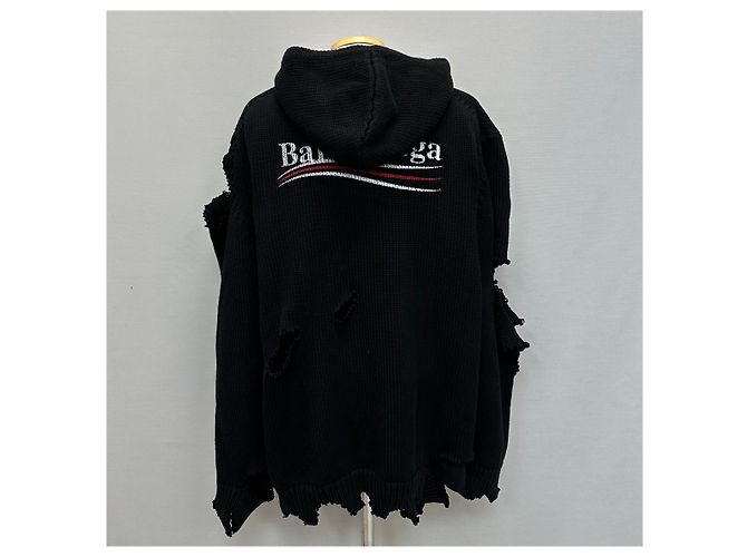 Balenciaga Distressed Strick-Hoodie Political Campaign Silber - Ansicht 5