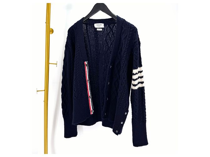 Thom Browne Diagonal Aran Zopfstrick-Cardigan Navy Blau - Ansicht 2