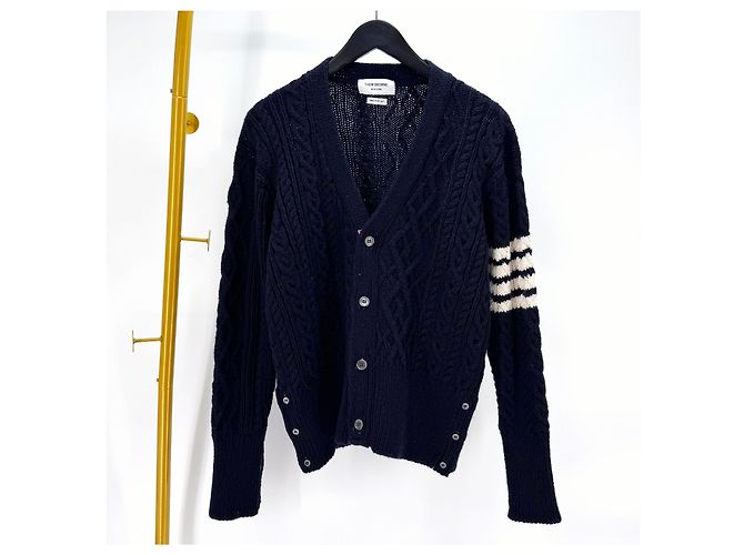 Thom Browne Diagonal Aran Zopfstrick-Cardigan Navy Blau - Ansicht 3