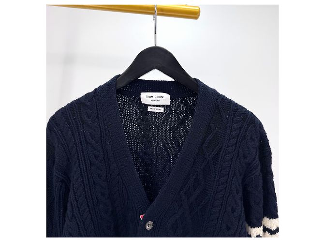 Thom Browne Diagonal Aran Zopfstrick-Cardigan Navy Blau - Ansicht 5