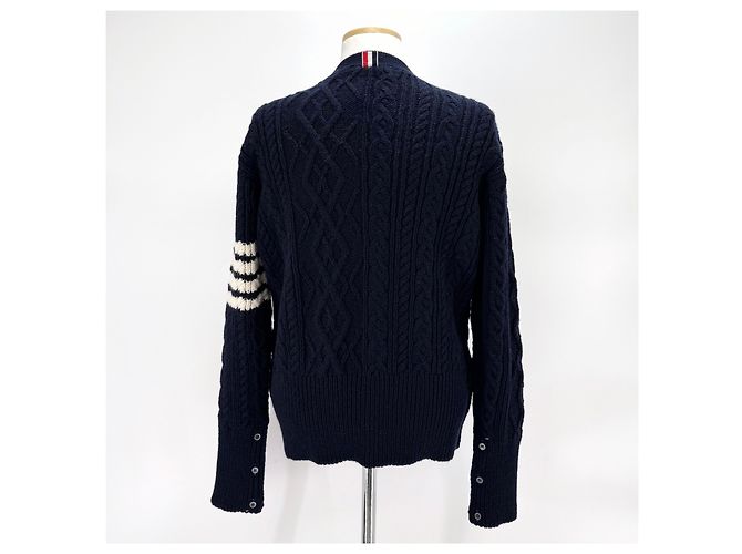Thom Browne Diagonal Aran Zopfstrick-Cardigan Navy Blau - Ansicht 8