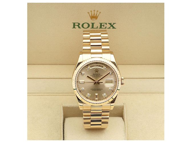 Rolex Orologio Day-Date in oro da uomo con diamanti originali e nuova fibbia D'oro - vista 2