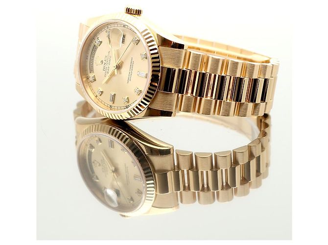 Rolex Orologio Day-Date in oro da uomo con diamanti originali e nuova fibbia D'oro - vista 22