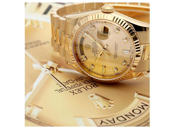 Rolex Orologio Day-Date in oro da uomo con diamanti originali e nuova fibbia D'oro - vista 27