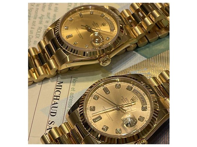Rolex Orologio Day-Date in oro da uomo con diamanti originali e nuova fibbia D'oro - vista 3