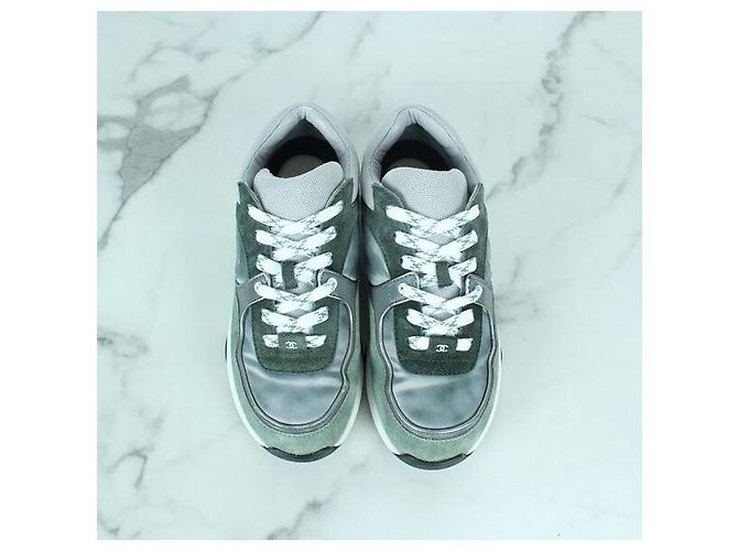 Chanel Baskets Cruise en daim vert - vue 7