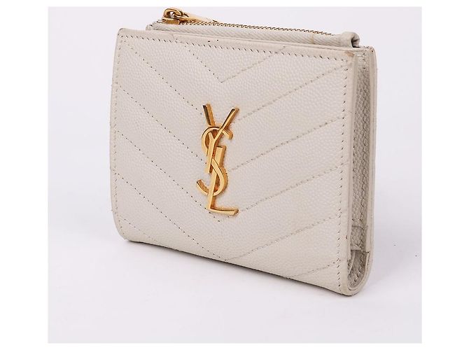 Saint Laurent Portafoglio bianco da donna YSL con finiture dorate - vista 3