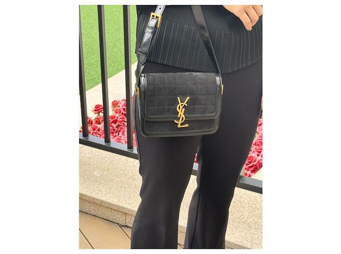 Saint Laurent Piccola borsa a tracolla Solferrino in nubuck trapuntato nero - vista 2