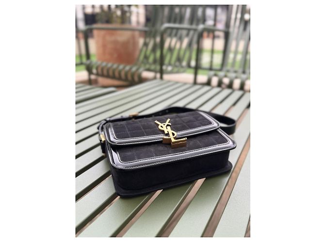 Saint Laurent Piccola borsa a tracolla Solferrino in nubuck trapuntato nero - vista 3