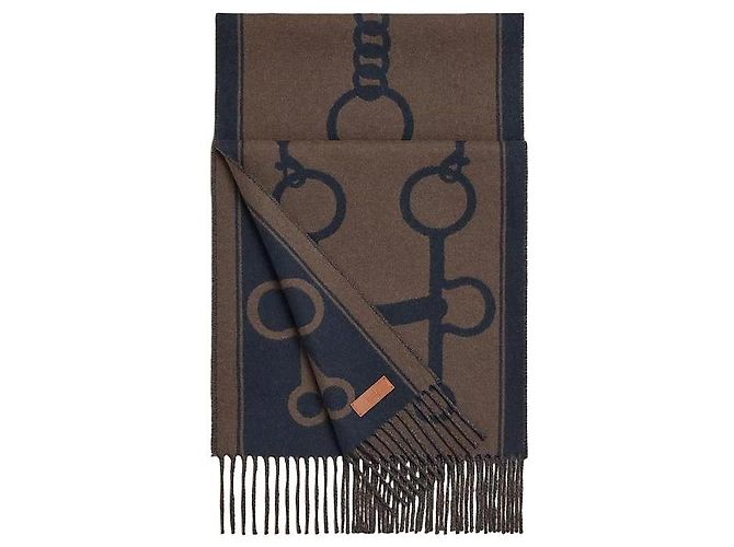 Hermès Sciarpa in Cashmere Casaque Mors Blu - vista 2