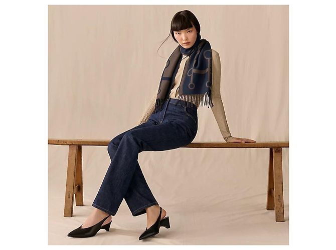Hermès Sciarpa in Cashmere Casaque Mors Blu - vista 4