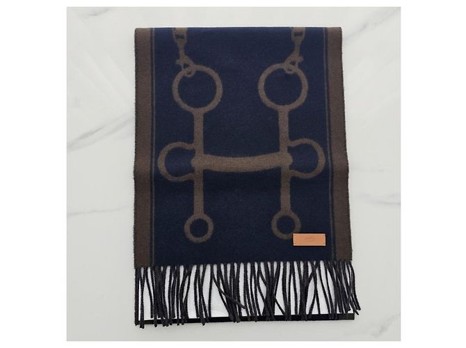 Hermès Sciarpa in Cashmere Casaque Mors Blu - vista 5