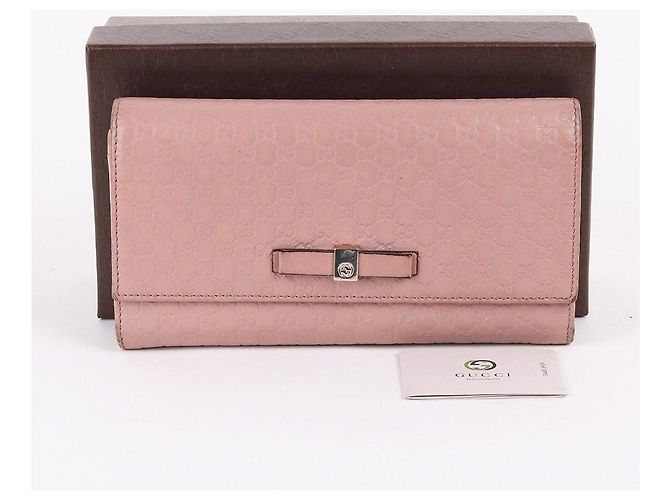 Gucci Sima Lederlanger Geldbeutel mit rosa Schleife Pink - Ansicht 8